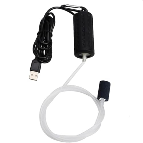 USB Powered Aquarium Air Pump, Portable Fish Tank Oxygen Pump with Air Stone, Black and White, Quiet Operation