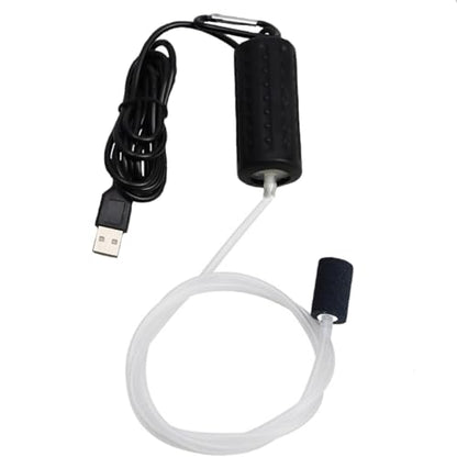 USB Powered Aquarium Air Pump, Portable Fish Tank Oxygen Pump with Air Stone, Black and White, Quiet Operation