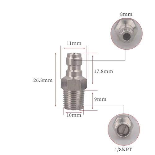 1pcs 8MM 1/8NPT Stainless Steel Male Quick Coupler Air Tank Soft Connector Pneumatic Accesories for Diving Compressor Aquarium(1 PC)