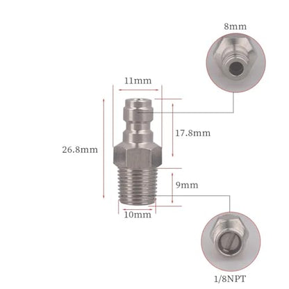 1pcs 8MM 1/8NPT Stainless Steel Male Quick Coupler Air Tank Soft Connector Pneumatic Accesories for Diving Compressor Aquarium(1 PC)