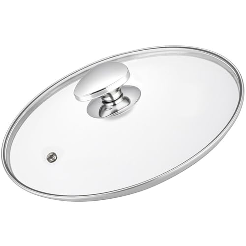 Glass Lid For Pots, Pans and Skillets, Clear tempered Glass Lid Replacement with Vent For Frying Pan, Stock Pot, Cast iron skillet, 8, 9.5, 10.25, 11, 12, 12.5, 13.5 and 14 Inch Stainless Steel Covers - size: 12 inch