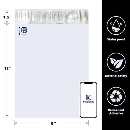POLYSELLS 1000 pcs 9x12 Inches White x Silver Poly Mailers Shipping Envelopes, Strong Adhesive Sealing, Waterproof, and Tear-resistant Postal Mailing Bags for Clothing, Books, and Accessories - size: 9"x12" 1000 PCS