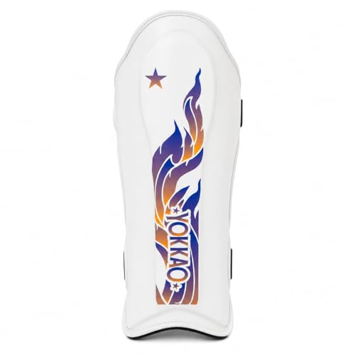 YOKKAO Microfiber Shin Guards - A-Grade Thai Microfiber | Multi-Layer Foam | Single-Shell Wrap | Produced at YOKKAO Factory, Thailand | S-L - color: White Flame, size: Large