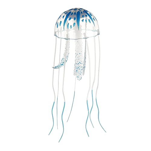 VOCOSTE Fish Tank Jellyfish Decoration, Silicone Fluorescent Jellyfish Glow Ornaments Aquarium Decor with Suction Cup, Blue, 2.3"x5.9"