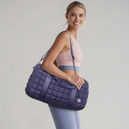 Quilted Gym Bag for Women,Duffle Bag for Travel with Wet Pocket,Carry on Weekender Bags for Women,Travel Bag with Shoe Compartment(Purple) - color: Purple