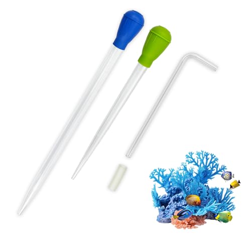 Extra Long Aquarium Coral Feeder Tool with Extension Tube, Deep Tank Fish Feeding Pipette, Long Pipette for Coral and Fish Feeding,Reef Tank Maintenance Accessories（17.7in&11.4in）