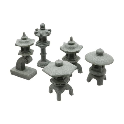 5Pcs 1.77" to 2.6" Miniature Stone Japanese Lantern Pagoda Figurines Asian Decor Fish Tank Aquarium Ornament