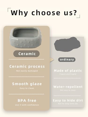 2 Pcs Ceramic Reptile Food Bowl, Mini Reptile Feeder, Anti Escape Feeder for Lizard, Anoles, Chameleon, Bearded Dragon, Gecko, Square (Farmhouse Grey) - color: Farmhouse Grey