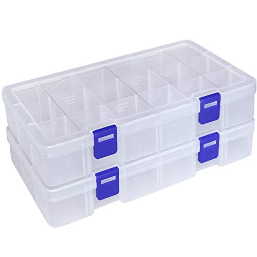 Plastic Organizer Container Storage Box Adjustable Divider Removable Grid Compartment for Jewelry Beads Earring Tool Fishing Hook Small Accessories(18 grids, White X 2) - color: White, size: 18Grid-2pcs