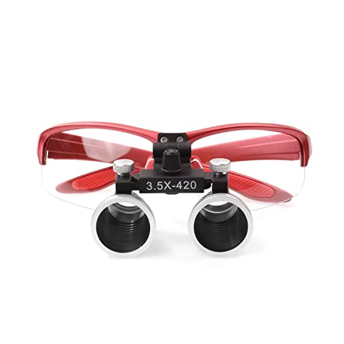3.5x420MM Angle Adjustable Binocular Loupes Magnifier Glasses Loupes with Cloth Case (Red) - color: Red