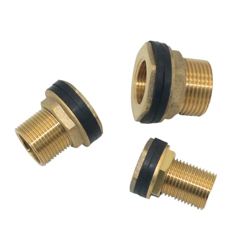VARMHUS Solid Brass Bulkhead Fitting,2 Rubber Seal Washers, NPT Female to NPT Male Thread Water Tank Connector for Rain Barrels Aquariums (1PC 1" Female 3/4" Male) - size: 1PC 1" Female 3/4" Male