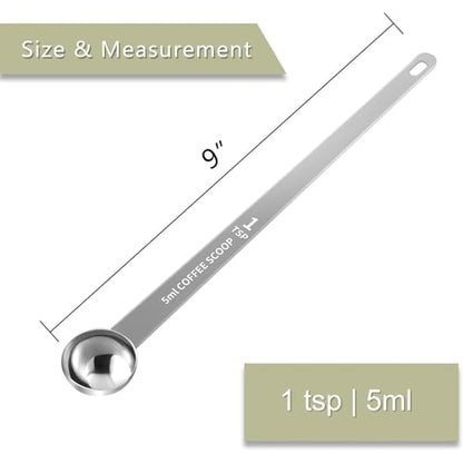 1PCS 1 Teaspoon Coffee Scoop, 9" Long Handle Measuring Spoon, 1tsp (5 ml) Stainless Steel Scooper