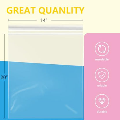 1000 Pcs- 14" x 20" Large Zip Bags for Storage - Reclosable Plastic Zip Poly Bags for Clothing, T-Shirts, Pants