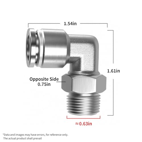 PNEUMATIC 304 Stainless Steel Male Elbow 1/2 Inch Tube OD x 3/8 Inch NPT Thread 90 Push to Connect Tube Fitting (Pack of 2) - size: 1/2"OD x 3/8"NPT