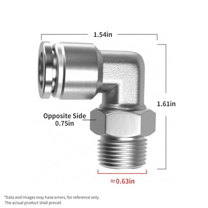 PNEUMATIC 304 Stainless Steel Male Elbow 1/2 Inch Tube OD x 3/8 Inch NPT Thread 90 Push to Connect Tube Fitting (Pack of 2) - size: 1/2"OD x 3/8"NPT