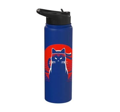 Japanese Cats Lovers And Cool Fighting Ninja Cat Fighter Stainless Steel Insulated Water Bottle - color: Royal Blue