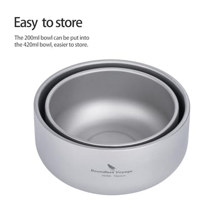 Boundless Voyage 200ml Titanium Double-walled Bowl for Adult Children Ultralight Portable Soup Rice Food Bowl Outdoor Camping Durable Metal Tableware Ti1083T - color: 200ml-Ti1083T