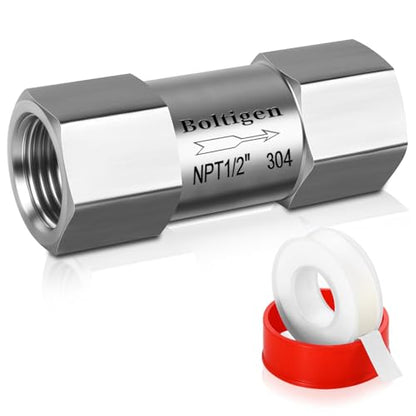 Stainless Steel 304 1/2" NPT Spring Check Valve, 1000 PSI, -20C to 200C, Industrial Check Valve, 2 Ports, NPT Connections - size: 1/2'' NPT