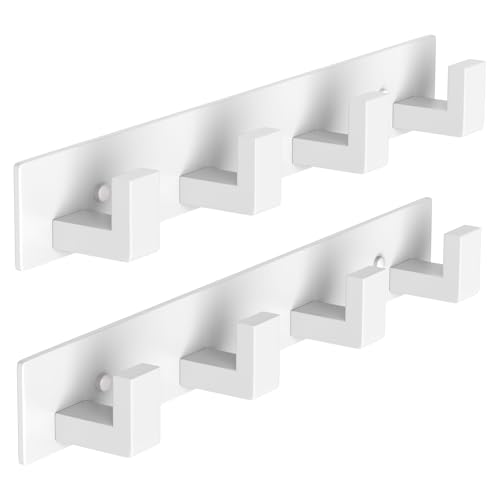 PMMASTO Stainless Steel Wall Coat Rack, White- 4 Hooks, 2 Pack, L Shape - color: White, size: 4 "L" Hooks, 2PACK