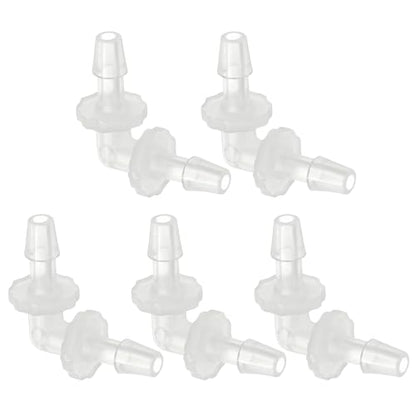 PATIKIL 5/32" Plastic Hose Barb 90 Degree Elbow, 5 Pack L-Barb Fittings 2 Way Equal Barbed Joint Connector Splicer Mender Hose Adapter Union Adapter for Aquarium Fuel Gas Liquid Air