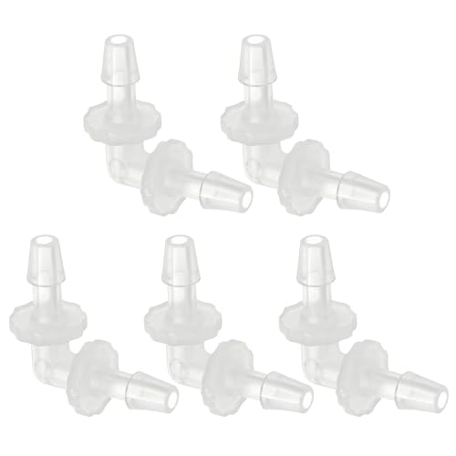 PATIKIL 5/32" Plastic Hose Barb 90 Degree Elbow, 5 Pack L-Barb Fittings 2 Way Equal Barbed Joint Connector Splicer Mender Hose Adapter Union Adapter for Aquarium Fuel Gas Liquid Air