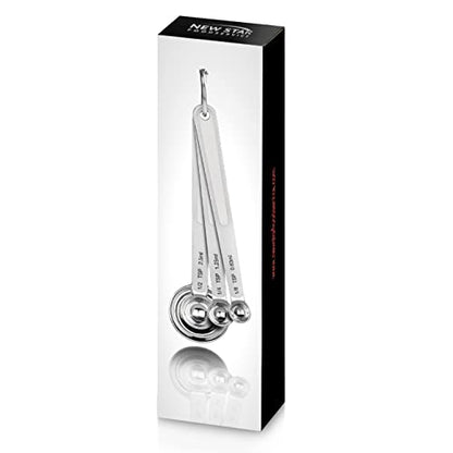 New Star Foodservice 43112 Stainless Steel Measuring Spoons, Set of 6, Round Metal Measuring Spoon Set with Ring Hook for Baking, Cooking, Spices, Wet and Dry Ingredients, Silver
