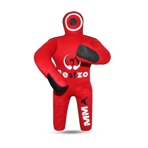 Bestzo Kids MMA Grappling Dummy - Unfilled Canvas Wrestling & BJJ Training Partner for Karate, Judo & Boxing (48-Inch) - color: Black Red