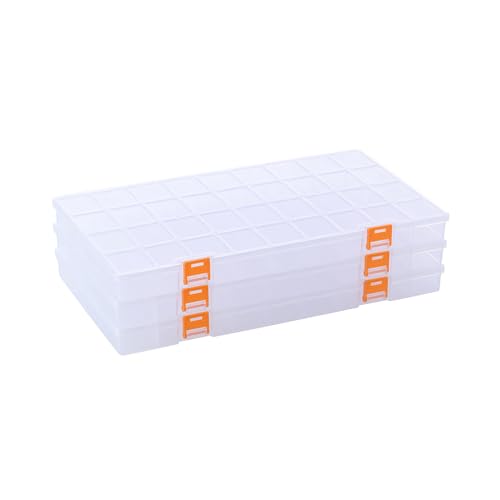3 Pack 36 Grids Clear Plastic Storage Box with Dividers, Transparent Organizer Container Case for Small Parts, Bead, Button, Jewelry, Diamond, Craft Supplies,Sewing Kit, DIY Accessories - size: 36 Grids