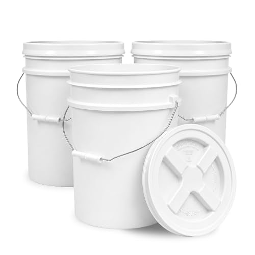 5 Gallon Bucket - Food Grade Bucket with Airtight Gamma Seal Screw-On Lid, BPA-Free, Heavy-Duty 90 Mil HDPE Plastic, Bulk Storage, Durable Container, Made in USA, White/White, 3 Packs - color: White/White, size: 3 Packs