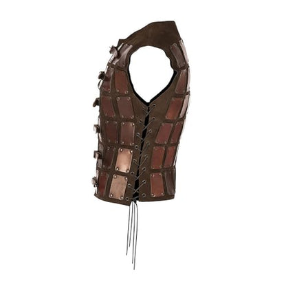 Viking Chest Guard, Medieval Vest Chest Armor with 6-Layer Belt Buckle, Steampunk Cosplay Knight Breastplate - color: Brown