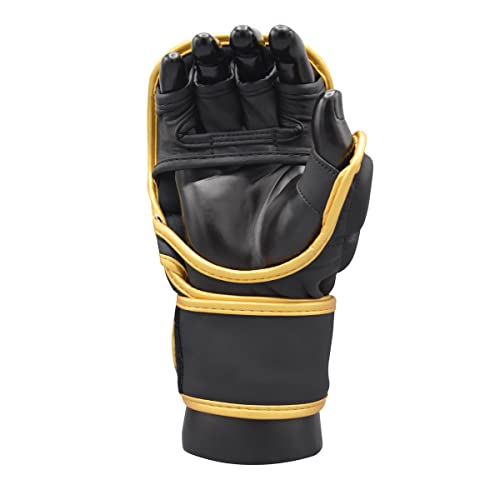 MRX MMA Professional Protective Grappling Gloves 7oz Muay Thai Training Kickboxing Punching Sparring Sports Cage Fighting Combat Glove Boxing Punching Glove Mitts - color: Black Golden, size: Small-Medium