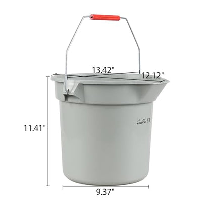 4 Pack Plastic 3.5 Gallon Round Utility Pail with Handle, Commercial Buckets, Gray