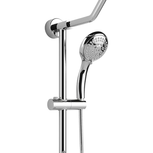 PULSE ShowerSpas Kauai III Polished Chrome Rain Shower Head with Handheld Spray - 2.5 GPM, 8" Showerhead, 5-Function HandShower, Adjustable Slide Bar - Shower Heads with Handheld Spray Combo - size: 2.5 Gallon Per Minute, style: Polished Chrome