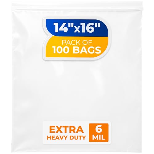 14" x 16" Reclosable Plastic Zip Bags, Pack of 100, 6 Mil Heavy-Duty Clear Poly Bags, Resealable for Food, Clothes, Hardware, Jewelry - size: 14"W x 16"H
