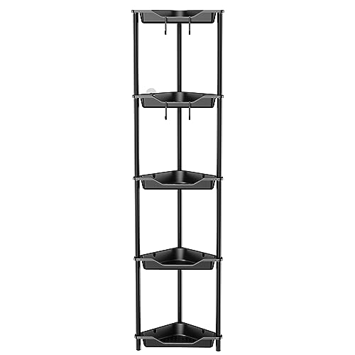 Orimade Rustproof 5 Tier Floor Standing Corner Shower Caddy Organizer, Plastic Metal Splicing Floor Corner Shelf Rack Stands for Bathroom, Black - color: Black, size: 5 Tier