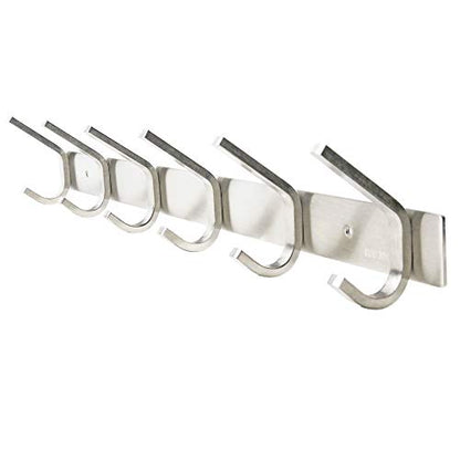 WEBI Heavy Duty SUS 304 Coat Bath Towel Hook Hanger Rail Bar with 6 Hooks, Brushed Finish for Bedroom, Bathroom,Foyers,Hallways Home,Office, C-CBG06 - size: 6 Hooks
