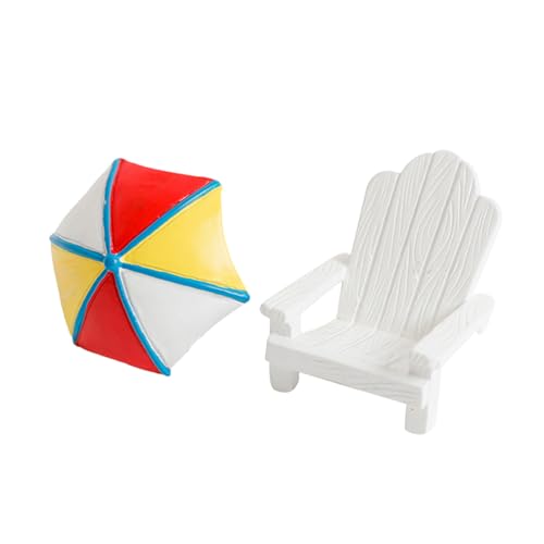 Garneck 2pcs Miniature Mini Beach Chair Furniture Terrariums Decoration Aquarium Ornament Mediterranean Figurines Umbrella Summer Home Accents Decor Mini Desktop Decor Rocking Chair Cute