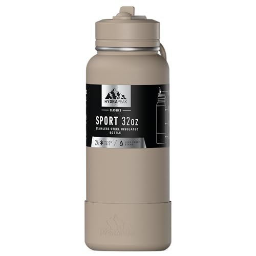 Hydrapeak 32oz Sport Insulated Water Bottle with Straw Lid, Leak & Spill Proof, Keeps Drinks Cold for 24 Hours, Hot for 12 Hours, Premium Stainless Steel Water Bottles (32oz, Latte) - color: Latte