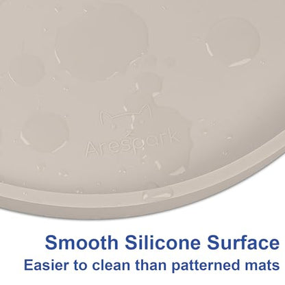 Arespark Cat Food Mat, Set of 2 Nonslip Waterproof Feeding Bowl Silicone Mats with Raised Edges for Food Water Prevent Spills, Round Eating Plates Tray for Dog Cat Puppy Kitten, 8'' x 8''