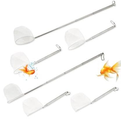 6 Pcs Fish Net for Fish Tank Extendable Stainless Steel Handle Small Tank Tool for Shrimp Bettas Brine (Square and Round)