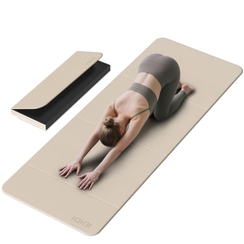 Foldable Yoga Mat Extra Large 74"×31.5" | Double-Sided Non-Slip,Extra Wide Foldable Design,8mm Extra Thick,Exercise Mat for Home, Studio and Travel Use - color: Beige+Black