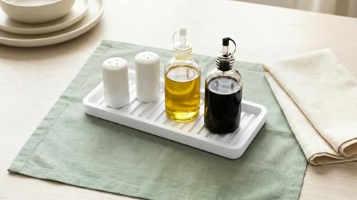 Silicone Sink and Surface Organizer Tray, Sponge Holder, Vanity Tray, Trivet, Heat Safe, Dishwasher Safe, for Bathroom and Kitchen Organization (White, 9"x3.5")