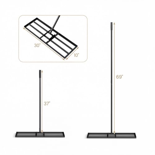 COSTWAY 30x10 Inch Lawn Leveling Rake, Soil Sand Dirt Leveling Tool, Ground Leveler for Yard, Landscape, Garden, Pasture (Black, 30"x10") - color: Black