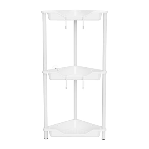 Orimade Rustproof 3 Tier Floor Standing Corner Shower Caddy Organizer, Plastic Metal Splicing Floor Corner Shelf Rack Stands for Bathroom, White - color: White, size: 3 Tier