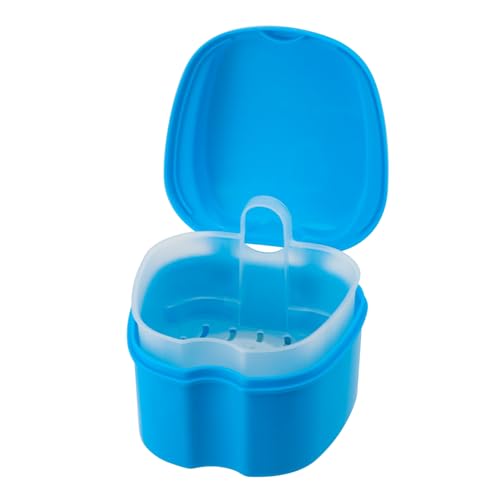 Dental Orthodontic Retainer Case Cleaning with Strainer Basket, Denture Bath Box Soaking Cup Mouthguard Storage Holder - Blue - color: Blue