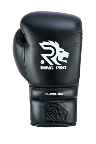 Aura 100 Full Grain Leather Lace Up Boxing Gloves for Men & Women – Professional Training, Sparring, Competition, Muay Thai, Kickboxing & Heavy Bag Gloves - color: Black, size: 16 OZ