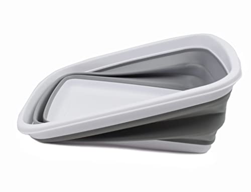 SAMMART 10L (2.6 Gallons) Collapsible Tub - Foldable Dish Tub - Portable Washing Basin - Space Saving Plastic Washtub (White/Grey, 1)