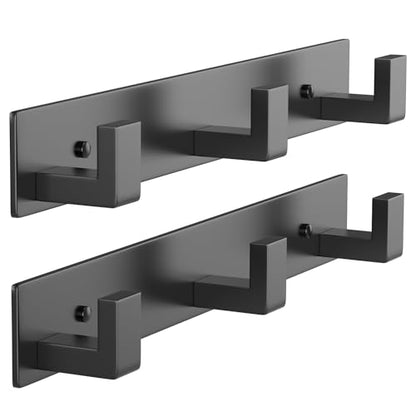 PMMASTO Stainless Steel Wall Coat Rack, Black- 3 Hooks, 2 Pack, L Shape - color: Black, size: 3 "L" Hooks, 2PACK