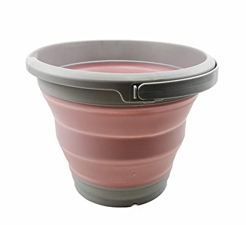 SAMMART 5.5L (1.4 Gallon) Collapsible Plastic Bucket - Foldable Round Tub - Portable Fishing Water Pail - Space Saving Outdoor Waterpot (Grey/Pale Pink)