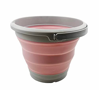SAMMART 5.5L (1.4 Gallon) Collapsible Plastic Bucket - Foldable Round Tub - Portable Fishing Water Pail - Space Saving Outdoor Waterpot (Grey/Pale Pink)